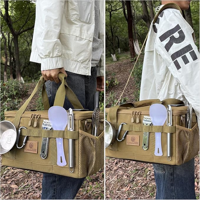 Tactical Camping Storage Bag 18L Tactical Utility Tote Bag Camping Cookware Organizer Trunk Organizer (Khaki) - Image 6