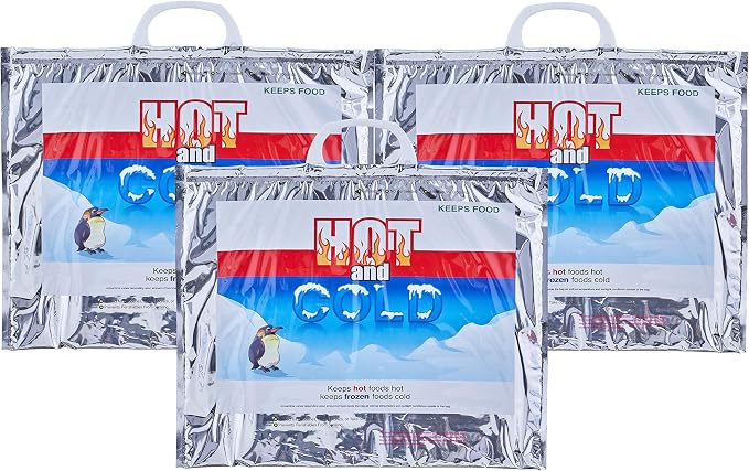 Superio Hot and Cold Insulated Bags for Food Delivery, Grocery Shopping Bags, Food Storage for Hot and Frozen Food for Travel, Disposable Cooler Bag, Reinforced Thermal Lunch Bag (3, 15.5"x13") by Superio