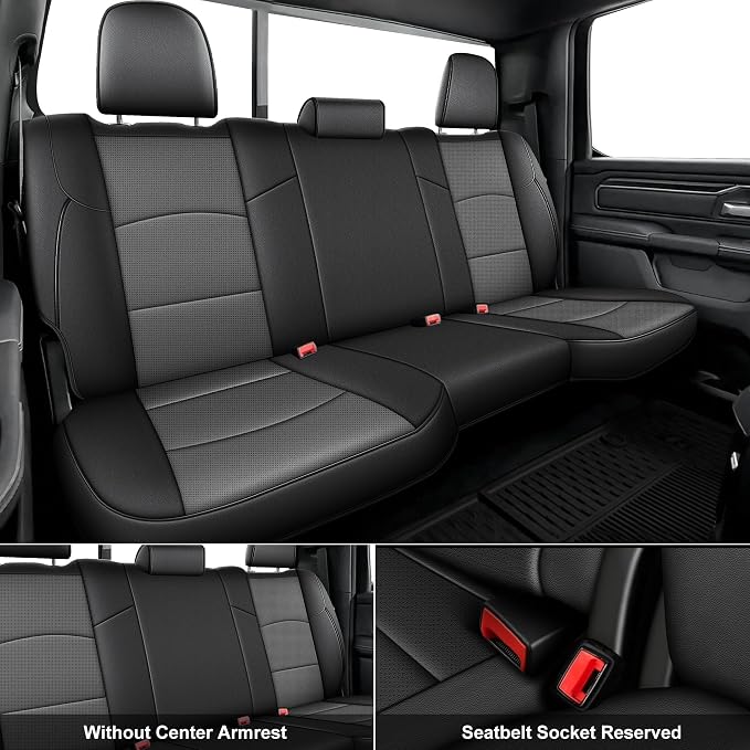 AOMSAZTO Custom Fit Seat Covers for Ram 2500 2019-2026 Full Set Black+Gray | Pickup Truck Seat Covers Waterproof faux leather, breathable comfort, Airbag Compatible, Front covers only fit bucket seats - Image 2