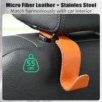 Car Seat Headrest Hook 55lb Heavy Duty Metal Hanger with Leather for Bags | Universal Fit car SUV Truck, Premium Microfiber Leather, Metal Core, Hang Purses Groceries Handbag Backpack, 4 Pack Orange - Image 5