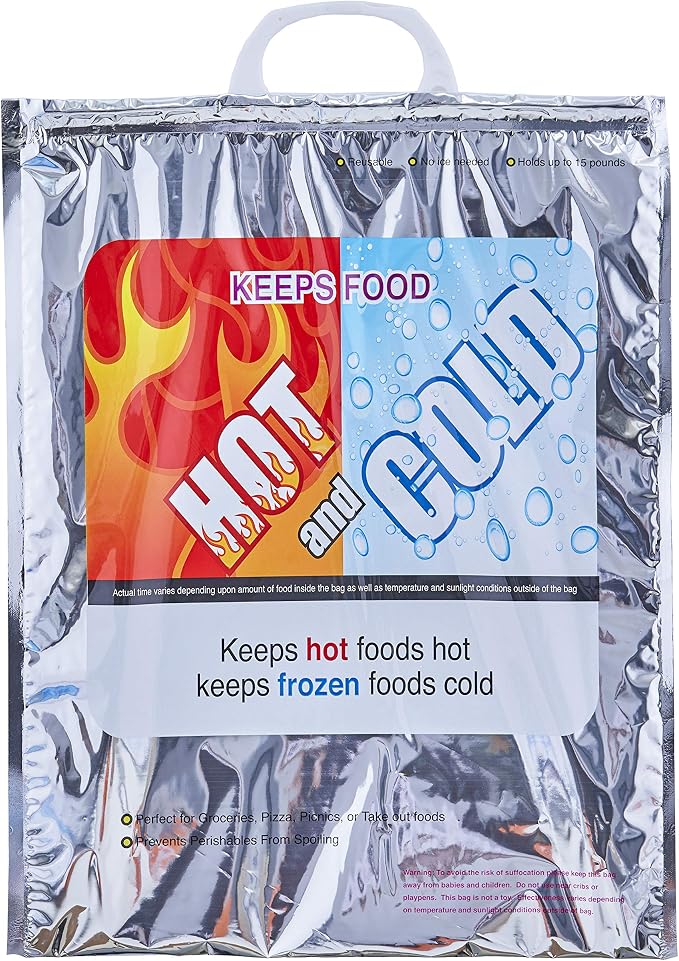 Superio Hot and Cold Insulated Bags for Food Delivery, Grocery Shopping Bags, Food Storage for Hot and Frozen Food for Travel, Disposable Cooler Bag, Reinforced Thermal Lunch Bag (1, 13.5"x17.5") by Superio