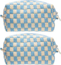 Checkered Makeup Bag for Purse, Small Cosmetic Pouch,Blue Beige,2 Pack | Cute Zipper Makeup Organizer for Women, Travel Essentials, Toiletries, Makeup Brushes, Beauty Accessories&Bridesmaid Gifts by PAZIMIIK