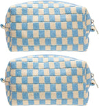 Checkered Makeup Bag for Purse, Small Cosmetic Pouch,Blue Beige,2 Pack | Cute Zipper Makeup Organizer for Women, Travel Essentials, Toiletries, Makeup Brushes, Beauty Accessories&Bridesmaid Gifts by PAZIMIIK