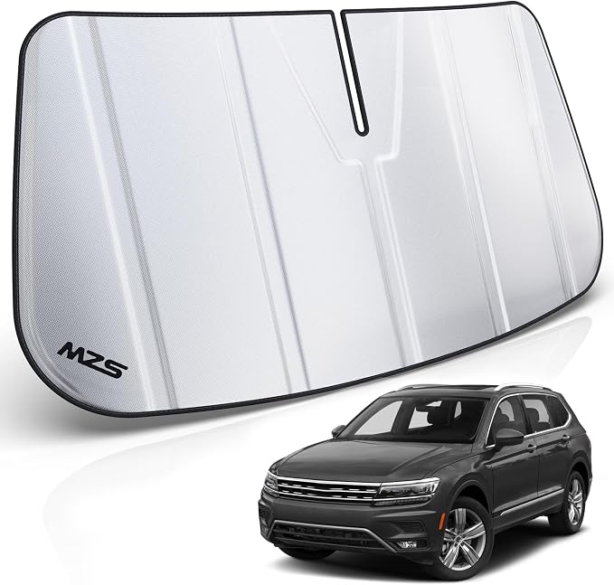 MZS Windshield Sun Shade Compatible with Tiguan SUV 2018-2024 | 6-Layer Heat Insulation, 99% UV Blocking, Keeps Interior Cool, Full Coverage Visor, Foldable Car Window Sunshade, Storage Bag by MZS