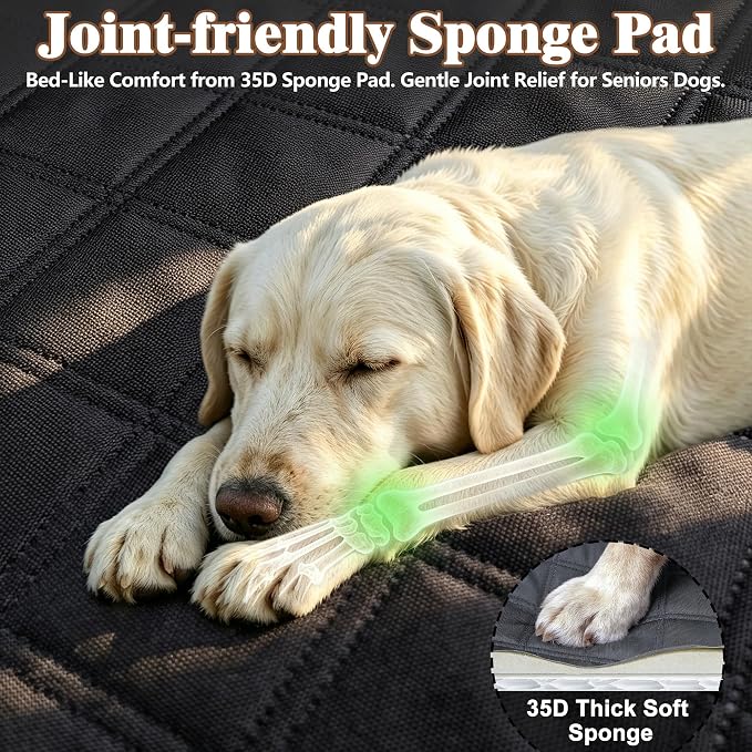 Hard Bottom Car Seat Cover for Dogs-900D Oxford Heavy Duty Extender Dog Seat Cover Back Seat, Waterproof Dog Hammock with Joint-Friendly Sponge Pad Mesh Window, Supports 600LBS-Fit Sedan/SUV - Image 3