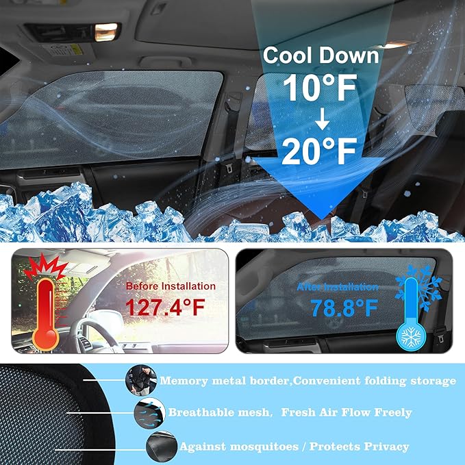 Front Side Half Window Shade Foldable Custom Fit for Toyota RAV4 2006-2012 Car Window Shades for Side Window Sun Shade UV Protection Heat Insulation for Camping Sleeping 6PCS - Image 4