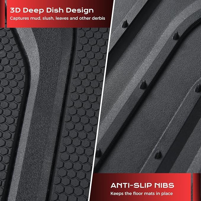 Coverado Car Floor Mats for Cars, Waterproof All Weather Floor Mats, Deep Dish Car Mats, Universal Trim to Fit Automotive Floor Mats for Trucks Car Accessories for Cars SUV Truck (3 Pcs,Black) - Image 3
