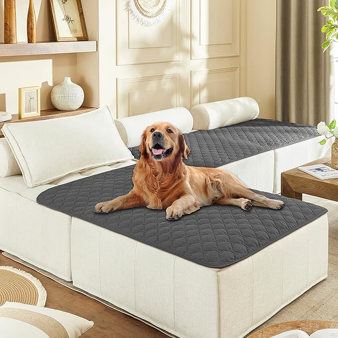 gogobunny Waterproof Blanket for Dogs，Couch Covers for Sectional Sofa | Anti Slip, Hair Resistant, Potty Training Couch Protector, Furniture Covers for Pets, 40x50 Inch Dark/Light Grey by gogobunny