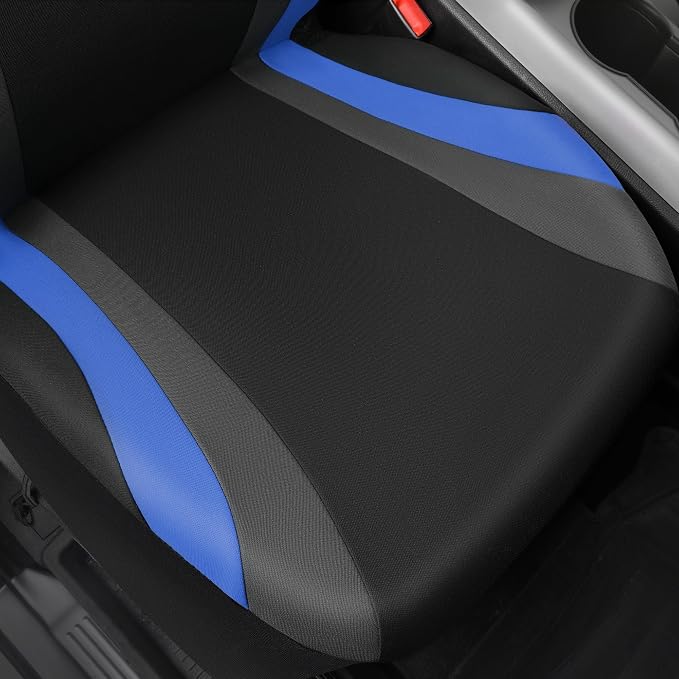 CAR PASS Line Rider Sporty Front Seat Covers, Blue Car Seat Covers Two Front Seats Only, Airbag Compatible,Universal Fit Sedans,Cars,Vans,SUV,Truck(Black and Blue) - Image 5