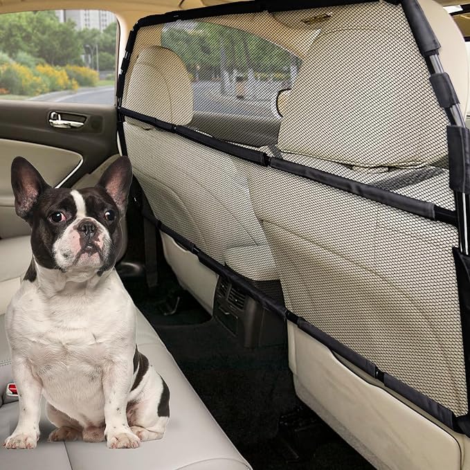 Dog Car Barrier Escape-Proof, 50" Wide Car Divider for 2nd 3rd Row Seats & Cargo Area, Durable Back Seat Car Gate Trunk Barrier with See Through Net Mesh for Small Trucks & SUV & Mid-Sized Vehicle by SnaglePaw
