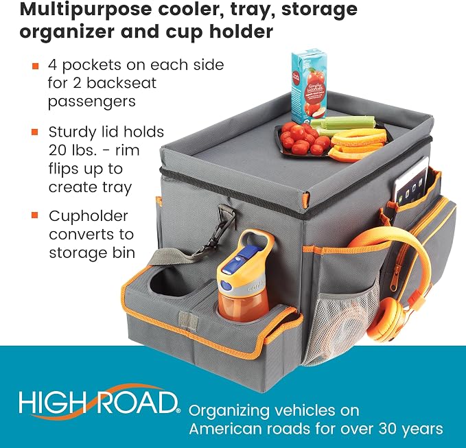 High Road Front Seat Organizer with Tray and Cup Holders | Car Office Organizer With File and Laptop Storage Compartment, Car Desk Top, Cup Holders and 8 Storage Pockets - Image 4