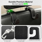 Car Seat Headrest Hook Heavy Duty 55lb Metal Hanger with Leather for Bags | Universal Vehicle Seat Back Organizer, Ergonomic Design, Hang Groceries Handbag Backpack Water Bottle, 4 Pack Black - Image 2