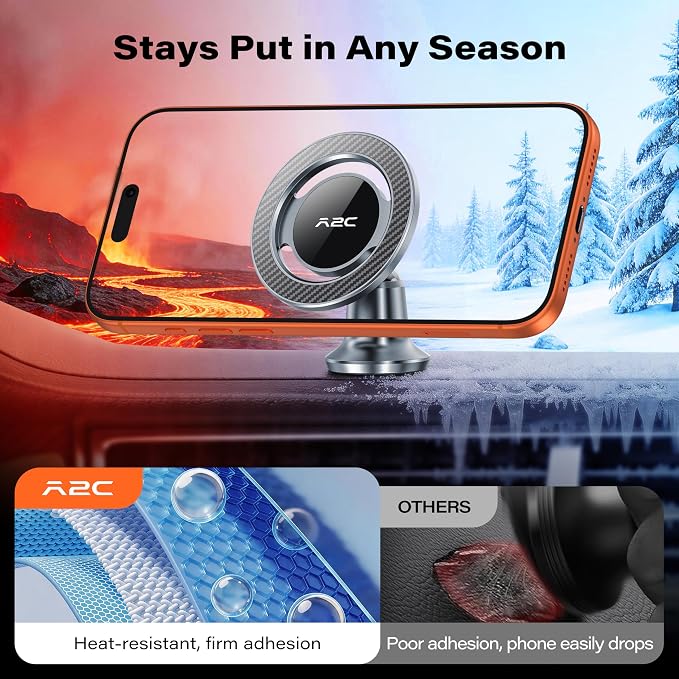 APPS2Car for MagSafe Car Mount, All Metal Magnetic Phone Holder, Gray | One-Piece 360° Rotating Magnet Phone Mount with 3M VHB Adhesive, Compatible with iPhone 17/16/15/14/13/12 & MagSafe Cases - Image 3