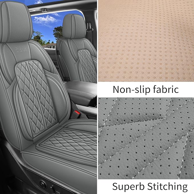 Car Seat Cover Custom Fit for Dodge Ram 1500 2500 3500 2002-2026 Faux Leather Seat Cover Set Compatible with Crew Quad Regular Cab Pickup Truck Cushions (Grey, Full Set, Curved Rear) - Image 4