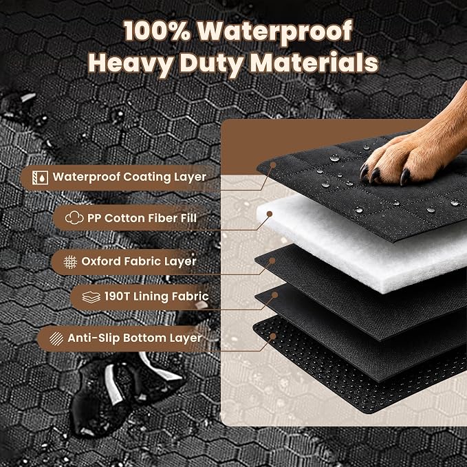 Heavy Duty Dog Front Seat Covers, Waterproof for Car/Truck/SUV/Jeep, 2 Pack | 900D Tear-resistant Front Seat Cover for Dogs, Full Side flaps, Non-slip, Universal Fit, Black, Easy to Install & Clean - Image 4