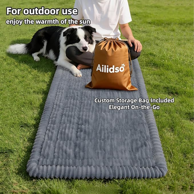 Soft Plush Dog Car Seat Cover & Sofa Protector, Non-Slip Mat (23.6''×70'') | Ailidso Soft plush travel seat protector for backseat or sofa. Non-slip bottom, machine washable, includes storage bag (Grey) - Image 4