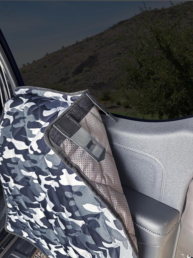 4Knines Heavy-Duty Car Door Protector for Dogs, Waterproof XL Camo | 28"W x 30"L; set of two door guards with top and bottom attachment points for secure fit; installs in 60 seconds. - Image 2