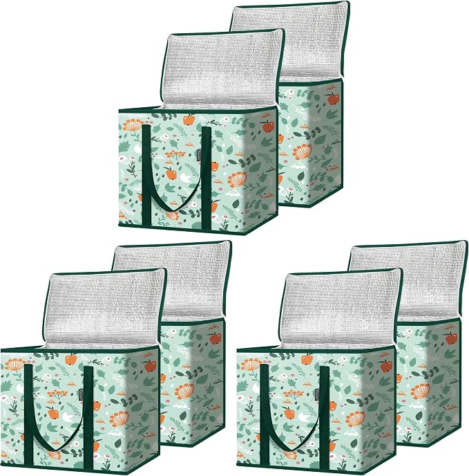 BALEINE 2Pk Insulated Reusable Grocery Bags, Collapsible Cooler Bag for Groceries, Heavy Duty Large Insulated Bag (16''x9''x13'', Spring Stroll) (Pack of 3) by BALEINE