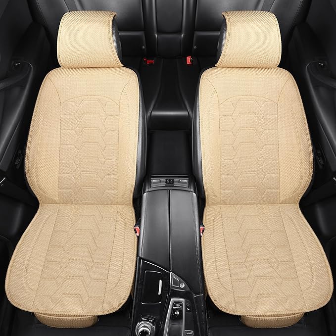 Linen Front Car Seat Covers Cloth Fabric Automotive Seat Protectors | Breathable Durable Anti-Slip All-Season Comfort Easy to Install Universal Fit for 95% of Cars Trucks SUVs Vans (Beige, 2PCS) - Image 4