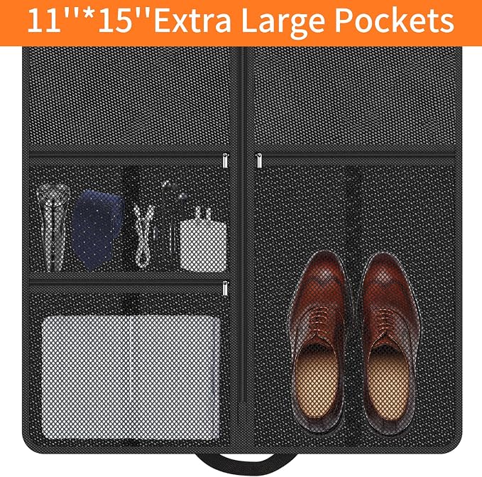 Garment Bag Travel Suit Storage: 54 Inch 3 Packs Fabric Breathable Zippered - Clothes Covers Carry Shoe Pockets Lightweight - Men Travel Wardrobe Protector Hanging Up Multiple - Image 3