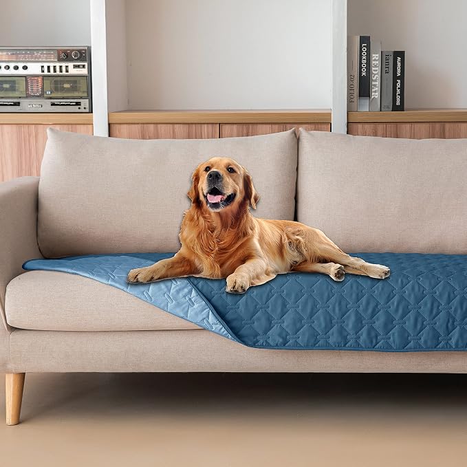 gogobunny Waterproof Blanket, Couch Covers for Dogs, Reversible Protector | 3X Stronger Leakproof, Scratch Proof Durable Furniture Protection, Stain Resistant, Washable, 30x70 Inch Dark/Light Blue by gogobunny
