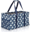 Extra Large Utility Tote Bag - Oversized Collapsible Reusable Wire Frame Rectangular Canvas Basket With Two Exterior Pockets For Beach, Pool, Laundry, Car Trunk, Storage - Navy Sunflower by Lucazzi