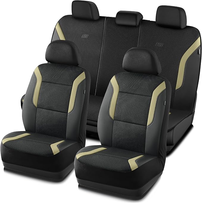 Skechers Memory Foam Car Seat Covers, Air Cool Mesh Thick Seat Covers, Car Seat Full Sets Airbag Compatible, Automotive Comfort Protection for Most Cars,Vans,Trucks, SUVs,Beige by Unknown
