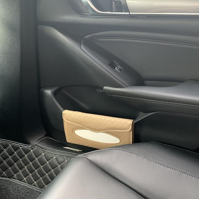 Car Tissue Holder, Sun Visor Tissue Holder, Car Visor Napkin Holder, PU Leather Backseat Tissue Case for Car/Truck (Beige) - Image 6