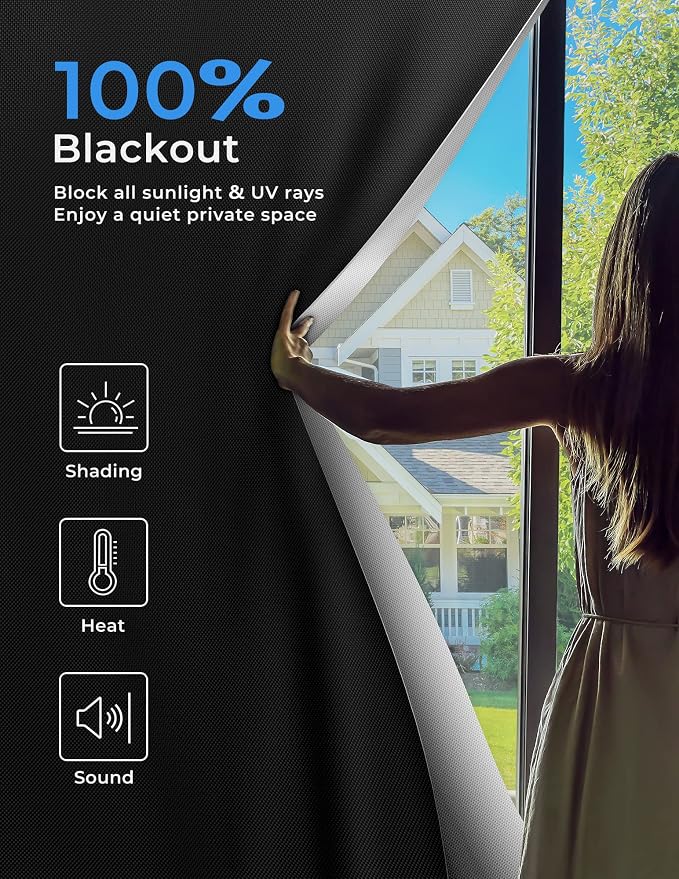 Sumobaby Blackout Curtains for Bedroom Portable 48"x72",No Drill Blackout Shades with Upgraded Hook&Loop Tapes,100% Black Out Window Cover,Thermal Insulated Blinds for Bedroom,Nursery(1 Panel,Black) - Image 2