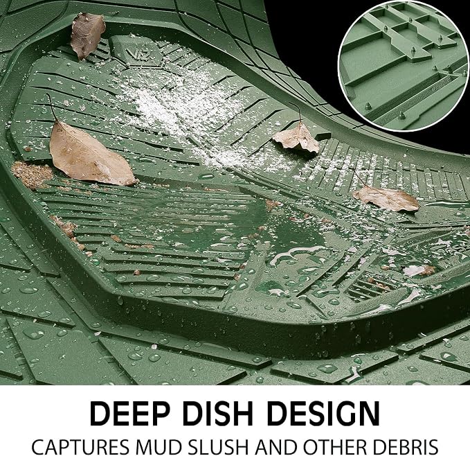 CAR PASS Heavy Duty Rubber Car Mats with Cargo Liner, Deep-Dish Car Floor Mats and Trunk Mat All Weather, Universal Trim-to-Fit for SUVs Trucks Sedans, Waterproof Anti-Slip, Trimmable V12 Olive Green - Image 4