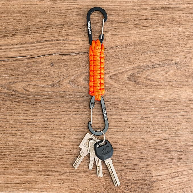 BRAVESHINE Paracord Keychain Carabiner Clip | D Ring Hanger Lanyard Hook | 7.3inch Long | for Stroller, Water Bottle, Key, Backpacks, Men, Women, Luggage, Car Seat Headrest, Fence, Bag Charms - Image 7