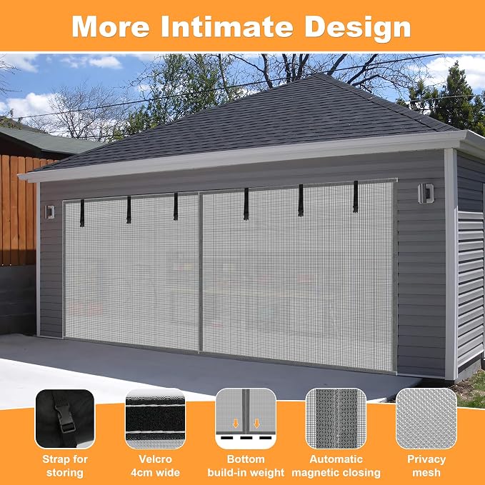 Privacy Garage Door Screen Blackout for 1 Car Garage-8x8FT Privacy Silver Grey Heavy Duty Magnetic Garage Screen, Hands Free, Magnetic Privacy Garage Screen Door - Image 6