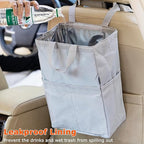 Ginsco New Leak-Proof Travel Car Trash Bag, 3.5 Gallons Large Capacity Hanging Car Trash Can with Hook and Loop Lid and Handle, Multipurpose Trash Bin with Storage Pockets for SUV RV, Atomic Silver - Image 2