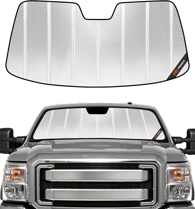 Pigenius Windshield Sun Shade for Ford F250/F350 2008-2016. Reflective Aluminum Film Front Window Sunshade - BLAZBLOCK by Pigenius