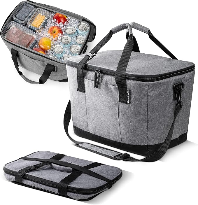 CleverMade Tahoe Collapsible Cooler Bag, Large Travel Cooler, Heather Gray | Keep Food and Drinks Cold Without Bulky Storage | The Leak-Resistant Liner Contains Meltwater, and the Frame Folds Flat by CleverMade