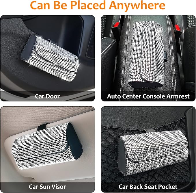 Accmor Bling Sunglasses Holder for Car Sun Visor, Sparkling Eyeglasses Car Visor Clip Storage Glasses Organizer Case, PU Leather Auto Sunglass Holder Protective Box for Truck, SUV, RV (White) - Image 6