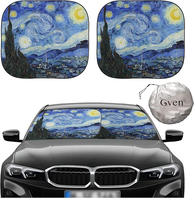 Gven Windshield Sun Shade for Car 2-Piece Foldable Sunshade for Front Windows, Blocks UV Rays, Automotive Interior Sun Protection Car Summer Accessories（Starry Night,S） by Gven