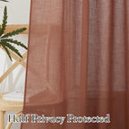RYB HOME Linen Curtains 95 inches Long for Sliding Door Living Room | Fall Decor, Airy Breathable Absorbent, Light Filter, Half Privacy Protect, Doorway Nursery, Terracotta, W52 x L95, 2 Panels - Image 4