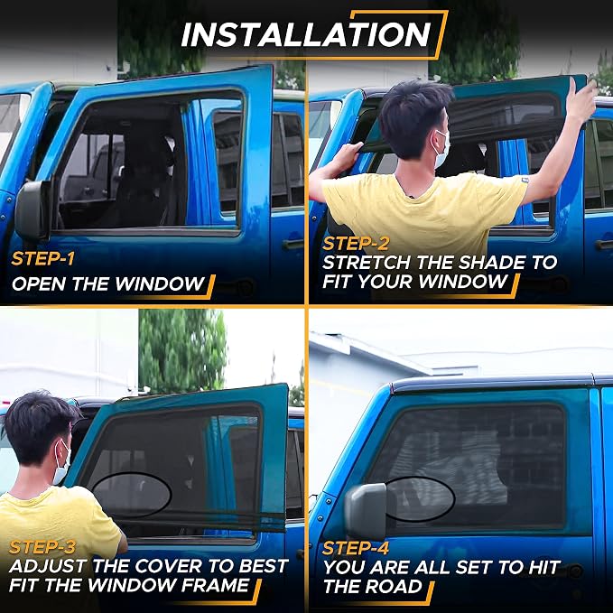 EcoNour Front Window Shade for Jeep Wrangler | Mesh Window Shade | For Windows Sun Glare & UV Protection | Wrangler Sun Shades for Front Window Adjustable Elastic Fabric Window Shade for Jeep - Image 7