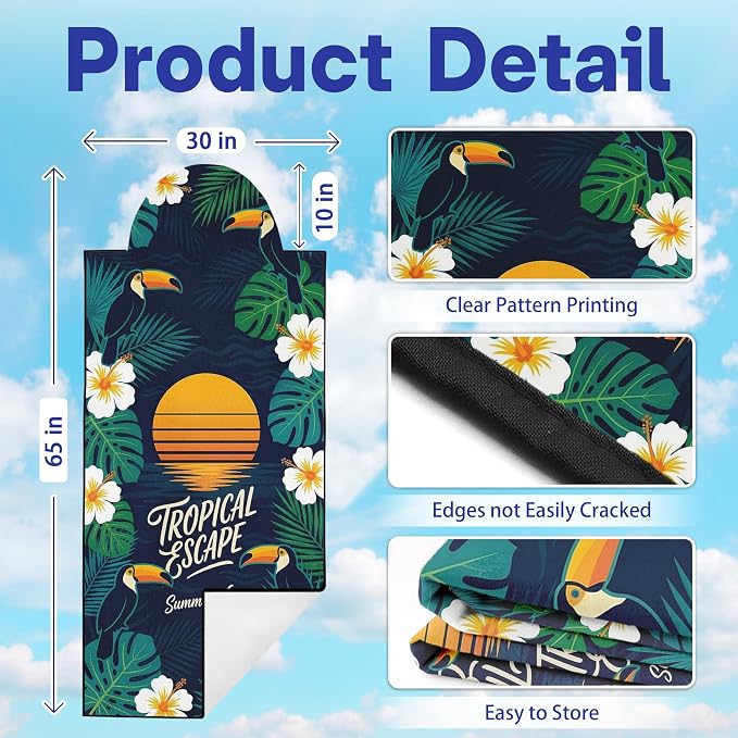 2 Pack Car Seat Towel Covers, Sweat-Proof Microfiber Seat Protectors for Gym, Running, Beach & Workout, Breathable Quick-Dry, Machine Washable, Tropical Toucan Print, Universal Fit - Image 2