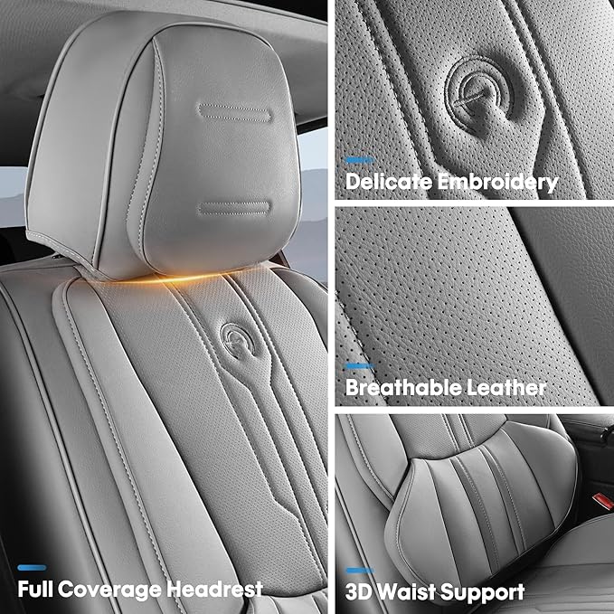 Car Seat Covers Custom Fit for Ford F150 2009-2026, Faux Leather Seat Cover Set for 2017-2026 F250 F350 F450, Compatible with Regular Cab Super Cab Super Crew Pickup Truck Cushions (Grey, Full Set) - Image 4