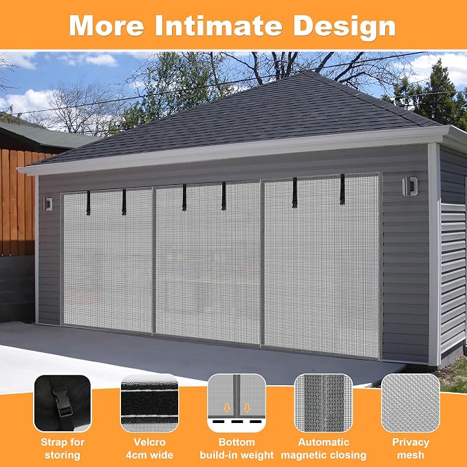LIAMST Privacy Garage Door Screen Blackout for 1 Car Garage-10x9FT Privacy Silver Grey Heavy Duty Magnetic Garage Screen, Hands Free, Magnetic Privacy Garage Screen Door - Image 4