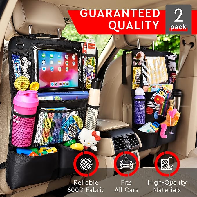 Helteko Backseat Car Organizer, Kick Mats Back Seat Protector with Touch Screen Tablet Holder, Back Seat Organizer for Kids, Travel Accessories with 9 Storage Pockets 2 Pack, Black - Image 2
