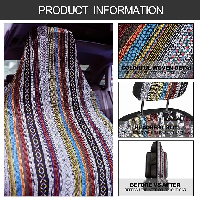 Frienda 14 Pcs Baja Saddle Blanket Car Seat Covers Full Set,Stripe Style - Image 5