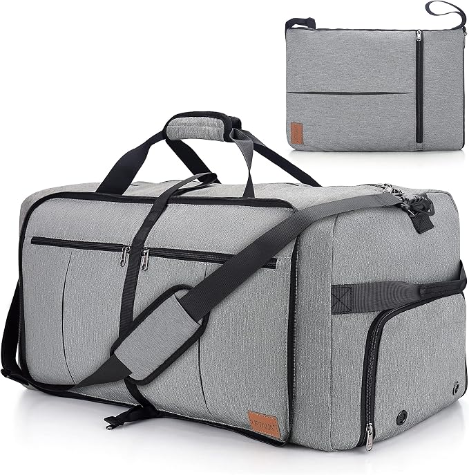 80L EXTRA LARGE Foldable Waterproof Travel Duffle Bag for Men and Women | with Shoe Compartment, Gray, 26" Duffel Bags for Weekender Gym Sport, Tear Resistant by Urtala