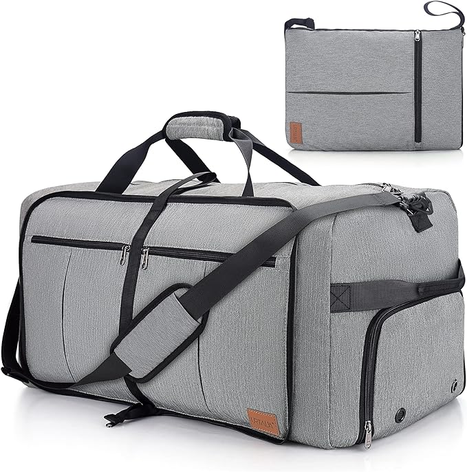 120L Foldable Collapsible Waterproof Travel Duffle Bag for Men and Women | with Shoe Compartment, Extra Large, Gray, 34" Duffel for Weekender Gym Sport, Tear Resistant by Urtala