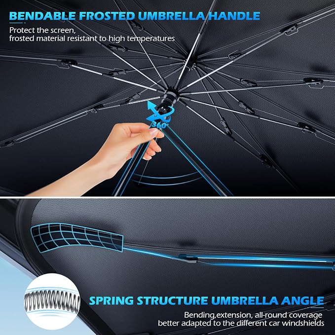 [2026 Upgrade] FLORICH Windshield Sunshade Umbrella Foldable Car Windshield Sun Shade Cover, [Nano-Ice-Crystal Coatings] Protect Interior from from UV Keep Car Cooler Medium(57" L x 32" W) - Image 5