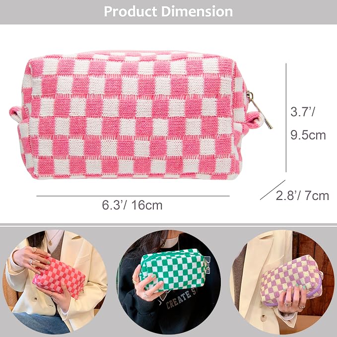 Checkered Makeup Bag for Purse, Small Travel Cosmetic Pouch,Pink,6 Pack | Cute Zipper Makeup Organizer for Women, Travel Essentials, Toiletries, Makeup Brushes, Beauty Accessories&Bridesmaid Gifts - Image 3