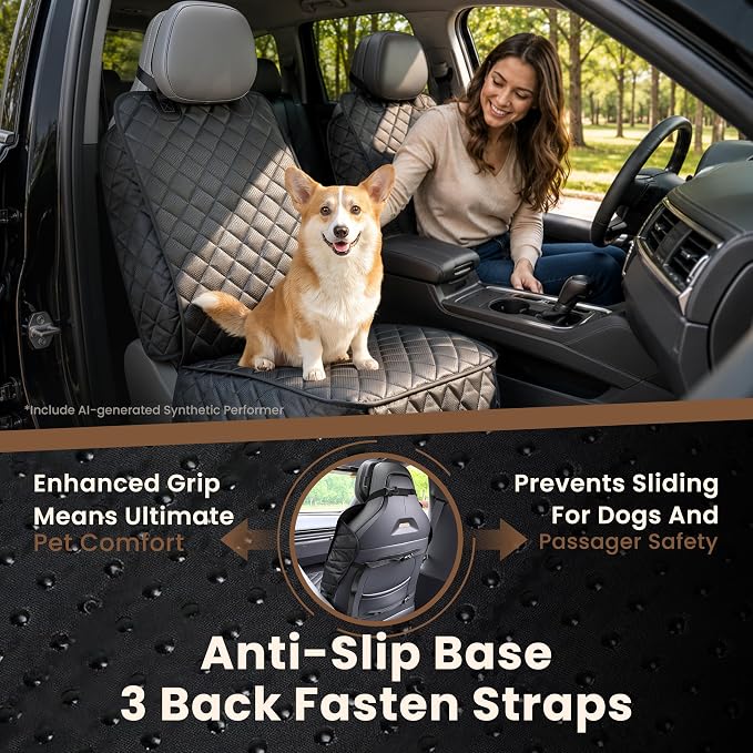 Heavy Duty Dog Front Seat Covers, Waterproof for Car/Truck/SUV/Jeep, 2 Pack | 900D Tear-resistant Front Seat Cover for Dogs, Full Side flaps, Non-slip, Universal Fit, Black, Easy to Install & Clean - Image 6
