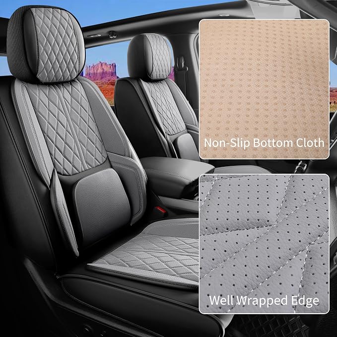 Car Seat Cover Custom Fit for Dodge Ram 1500 2500 3500 2002-2026 Faux Leather Seat Cover Set Compatible with Crew Quad Regular Cab Pickup Truck Cushions (Black & Grey, Front Seat) - Image 4